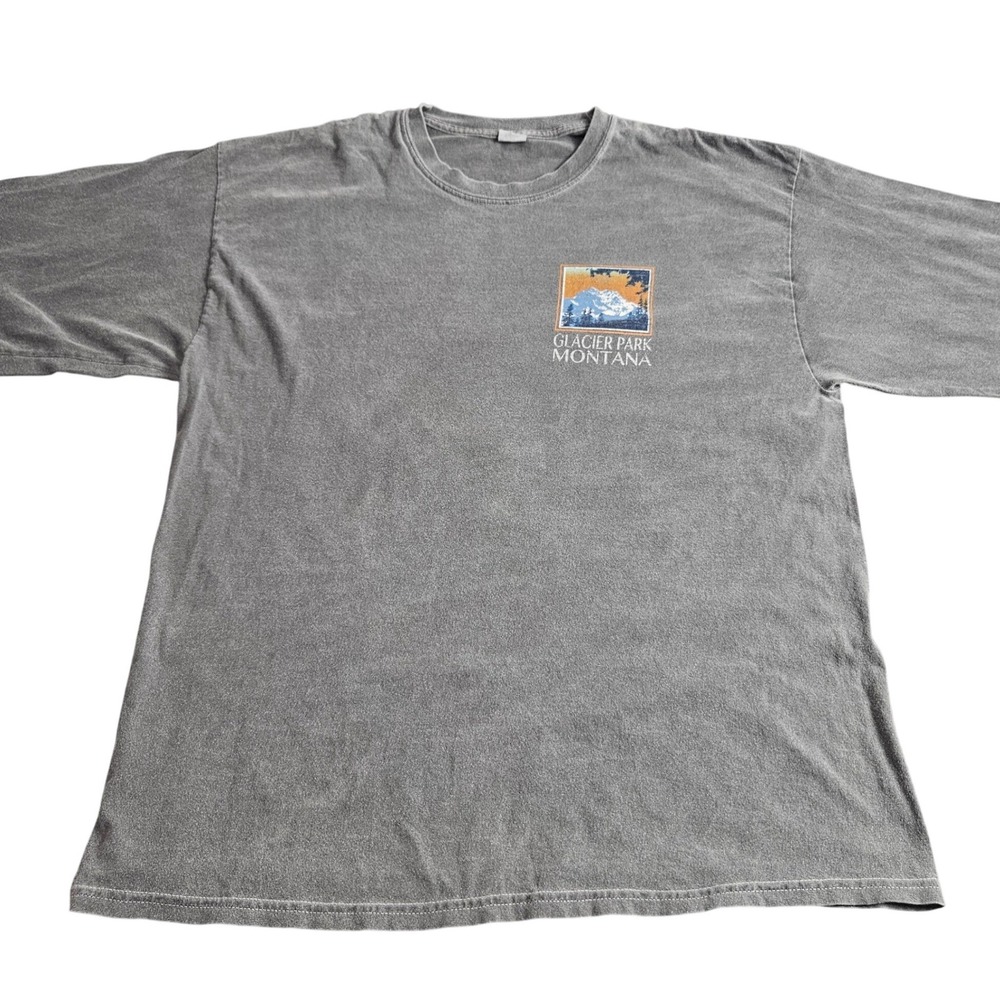 Glacier National Park Montana Long Sleeve TShirt Gray Graphic Print Outdoor Y2K - Picture 2 of 6